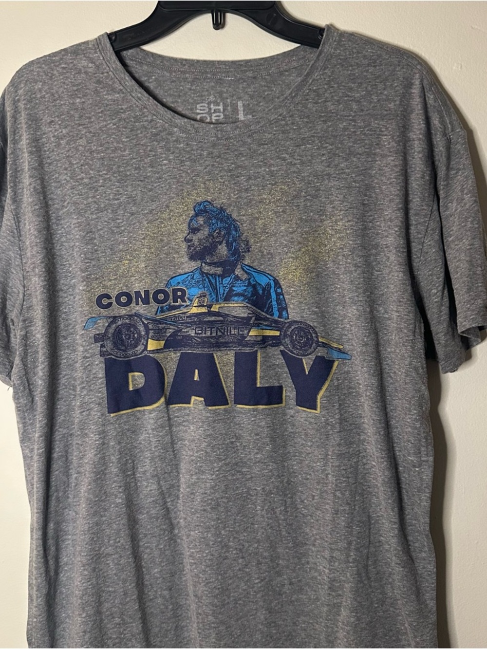 Indycar Conor Daly #20 Mens L Gray ECR Bitnile Graphic T-Shirt The Shop Indy